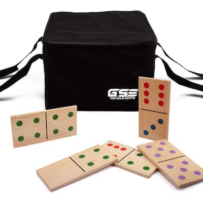 28 Piece Giant Wooden Dominoes with Multi-Color Dots, Jumbo Lawn Domino Tile Game Set for Outdoor Backyard (3 Sizes Available)