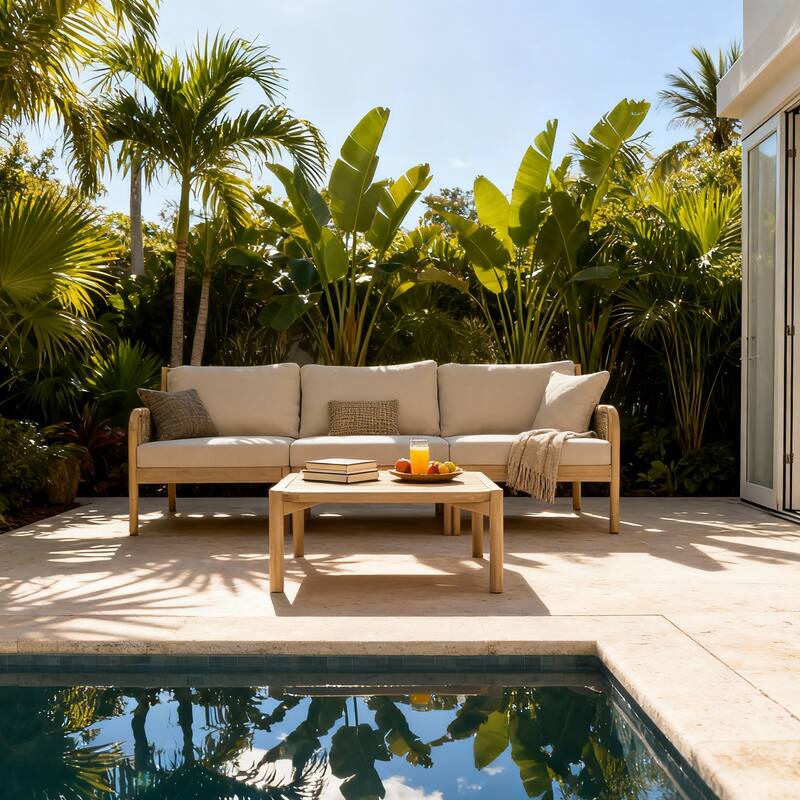 Christopher Knight Home - Modern Outdoor Solid Acacia Wood 3-Seater Sofa Set with Coffee Table - 3 - Seater - 3 - Seater