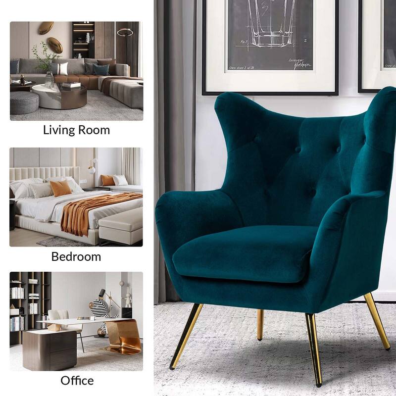 Eusebio Modern Velvet Accent Chair with Tufted Wingback for Living Room Set of 2 by HULALA HOME