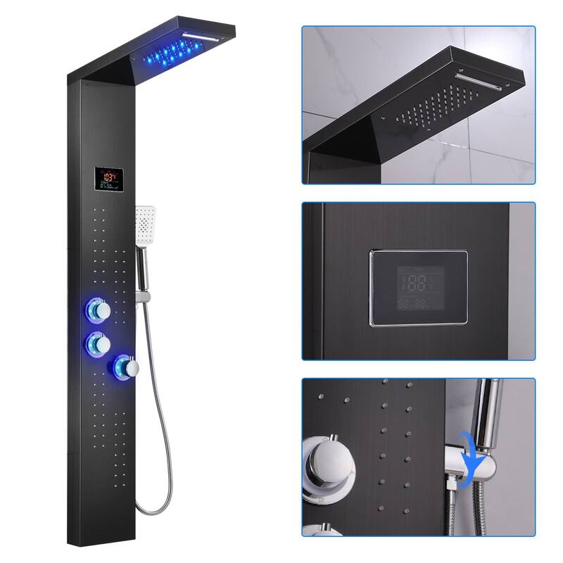 52 in. LED Shower Panel System with Thermostatic in Brushed Black