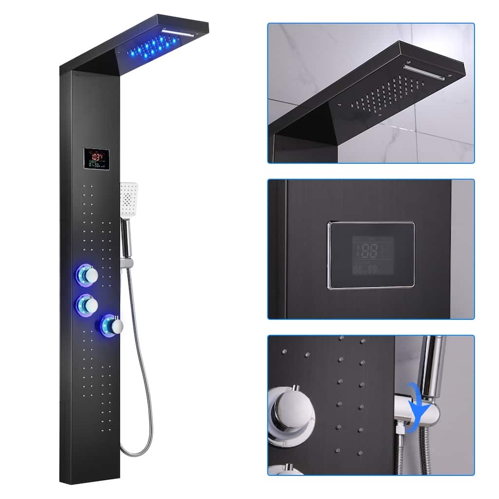 52 in. LED Shower Panel System with Thermostatic in Brushed Black