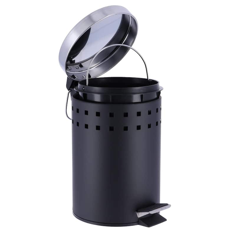 Round Metal Small Step Trash Can with Lid Waste Bin 3-liters-0.8-gal.