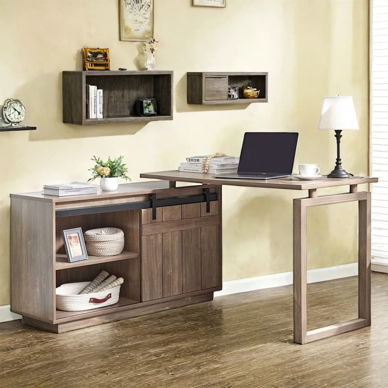 L-Shaped Workstation Home Office Desk - Brown
