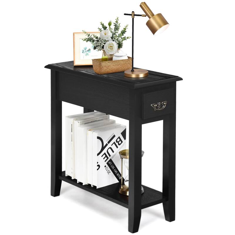 Gymax 2 Tier End Bedside Sofa Side Table Narrow Nightstand w/Drawer - See Details