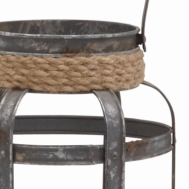 Metal Candle Lantern with Glass Sleeve and Curved Handle - Gray - Roche River Decor
