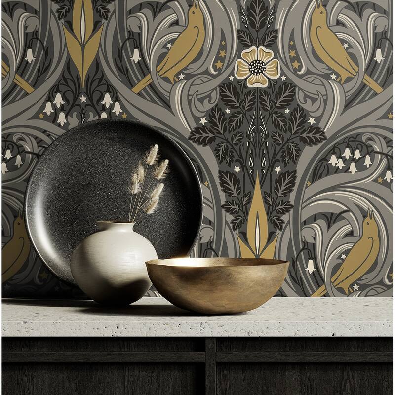 Seabrook Designs Bird Scroll Nonwoven Unpasted Wallpaper