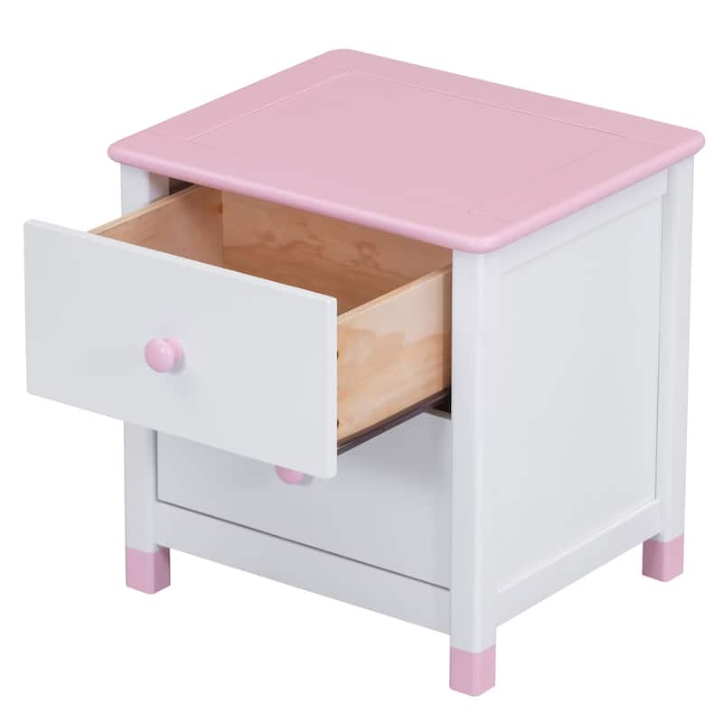 Wooden Nightstand with Two Drawers for Kids,End Table for Bedroom