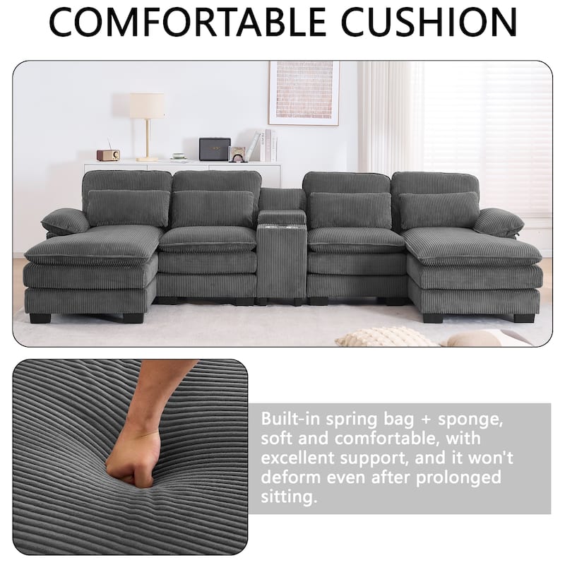 124" Modern Modular Sofa with Double Recliner and USB Port with Center Console