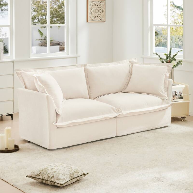 Modern 2 Seater Upholstered Sofa with 2 Pillows