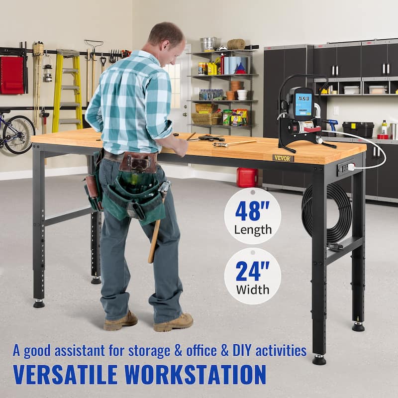 VEVOR Adjustable Height Workbench Work Bench Table w/ Power Outlets