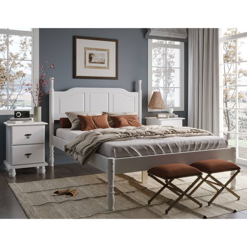 100% Solid Wood Kyle Platform Bed by Palace Imports - White - Full