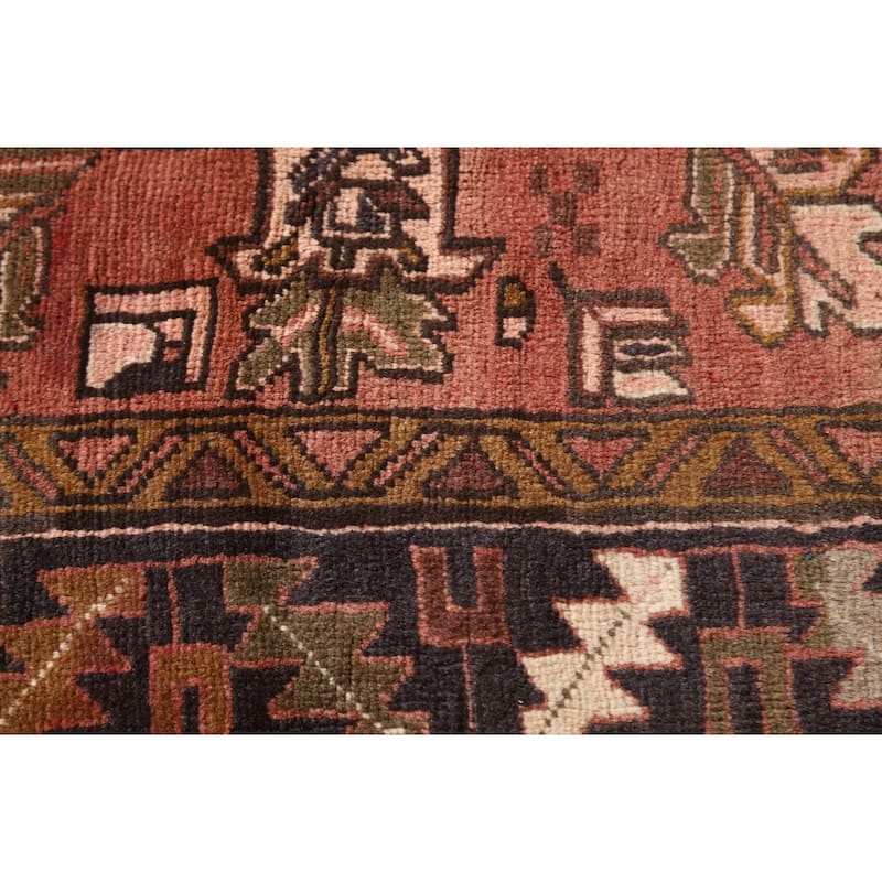 Geometric Pink Heriz Persian Vintage Runner Rug Handmade Wool Carpet - 3'10"x 10'1"