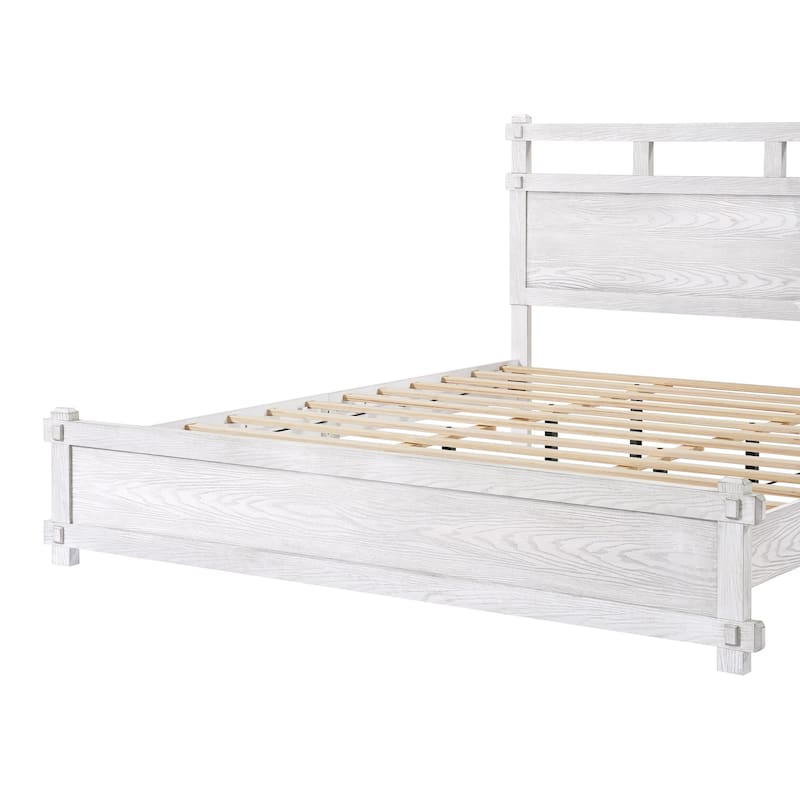Christopher Knight Home - Farmhouse Platform Bed Frame with 2-Tier Headboard & Solid Wood Slat Support, No Box Spring Required