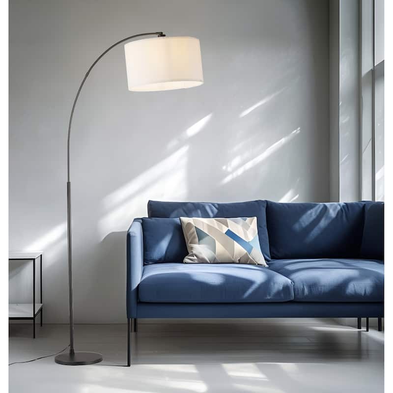 74.8" Black Mid-Century Modern Arch Floor Lamp with Multi-Angle Task Shade