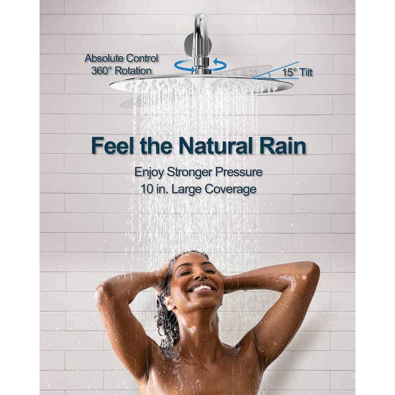 GRANDJOY 3-in-1 Shower Faucet System 10 Inch Rainfall Shower Head with Tub Spout Bathroom Shower Faucets