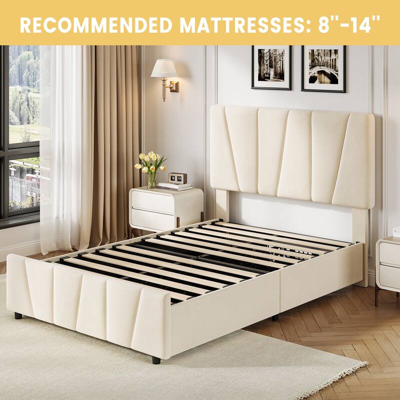 Twin Size Bed Frame with Adjustable Headboard and 2 Storage Drawers