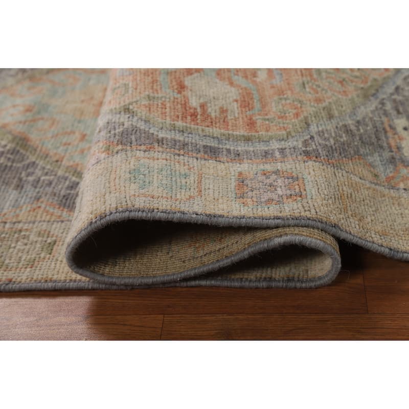 Hand Knotted Oriental 100% Wool Carpet Transitional Geometric Greys & Charcoal Oushak Area Rug - 6' 3'' X 2' 8''