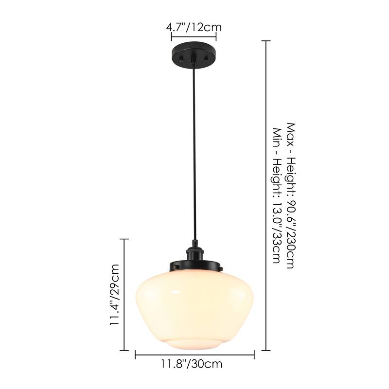 1-Light Mid-Century Modern Brass/Black Frosted Glass Globe Dome Pendant Light