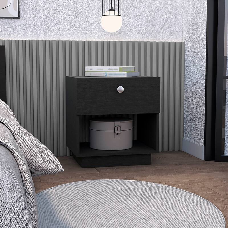 Elegant 1 Drawer Nightstand with Spacious Lower Shelf - Ideal for Display and Storage - Black - 1-drawer