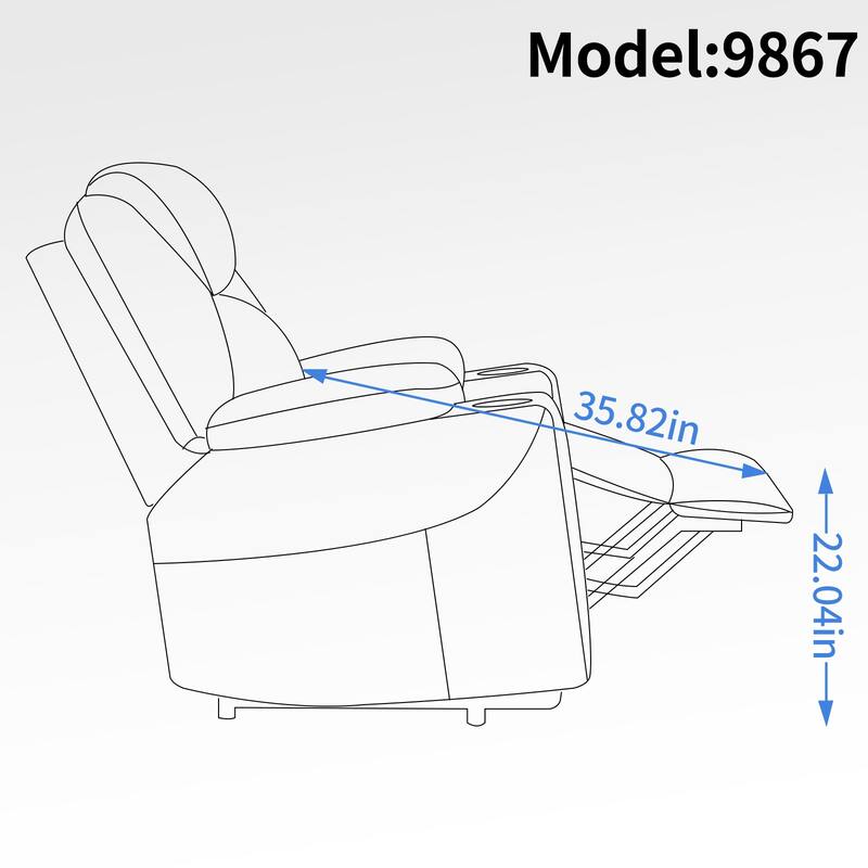 Blue Recliner Chair with 8-Point Vibration Massage, Lumbar Heating, Dual USB Ports, and Stainless Steel Cup Holders