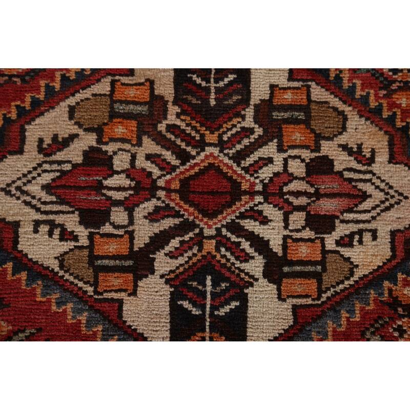 Hand Knotted Oriental 100% Wool Carpet Traditional Geometric Red Hamedan Area Rug - 10' 7'' X 5' 3''