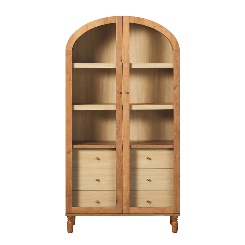Walker Edison Modern Arched MDF Bookshelf Cabinet with Tall Glass Doors