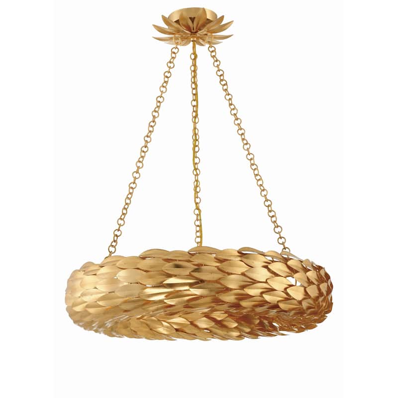 Broche 6 Light Antique Gold Pendant - 24"W x 5"H