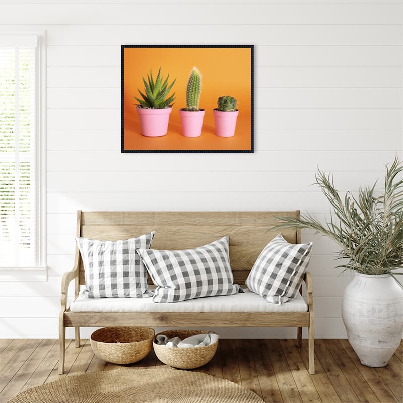 Cactus Trio 2 by Julia Ramiro Framed Canvas Wall Art Print - Sylvie Beaded Black