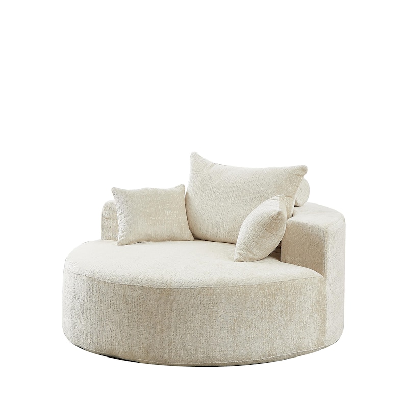 Beige Modern 55" Round Chenille Sponge Single Sleeper Sofa with Backrest Pillow for Living Room