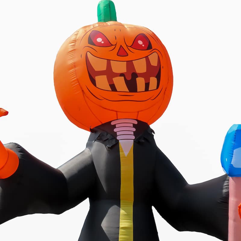 National Tree Company 20 ft. Inflatable Halloween Pumkin Reaper, 6 White LED Lights- UL