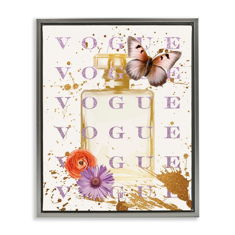 Stupell Butterfly & Floral Perfume Framed Floater Canvas Wall Art Design By Susan Arnot - 17 x 21 - Grey