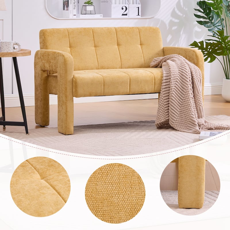 Nordic Modern Double Armchair Compact Upholstered Sofa Leisure Sofa Comfortable Seating with Dual Armrests Can be paired - Yellow