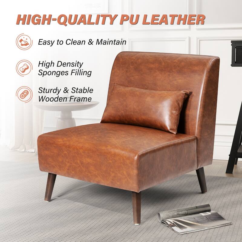 Accent Chair Upholstered Sofa Chair PU Faux Leather Wood Frame with Pillow - 28.74" W x 30.71" D x 31.50" H