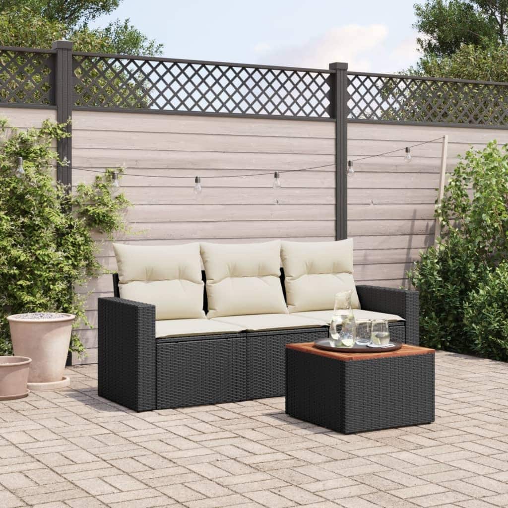 vidaXL Patio Sofa Set with Cushions Outdoor Furniture 4 Piece Poly Rattan - 25.8 x 24.4 x 27.2