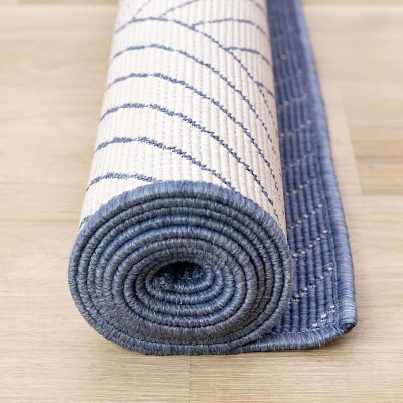 Blue White Traverse Stripes Indoor/Outdoor Rug