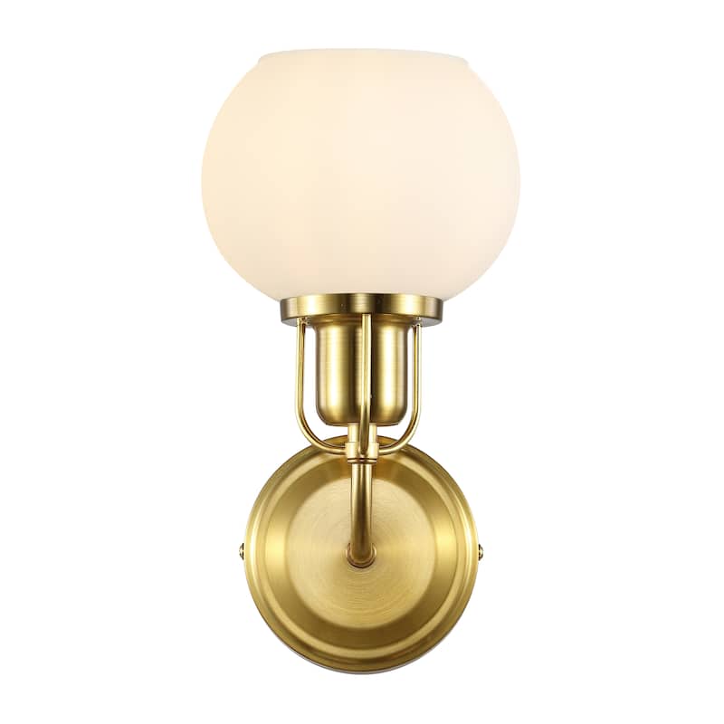SAFAVIEH Lighting Huron Wall Sconce (Set of 2) - Satin Brass/Opal - 5"W x 6"D x 11"H