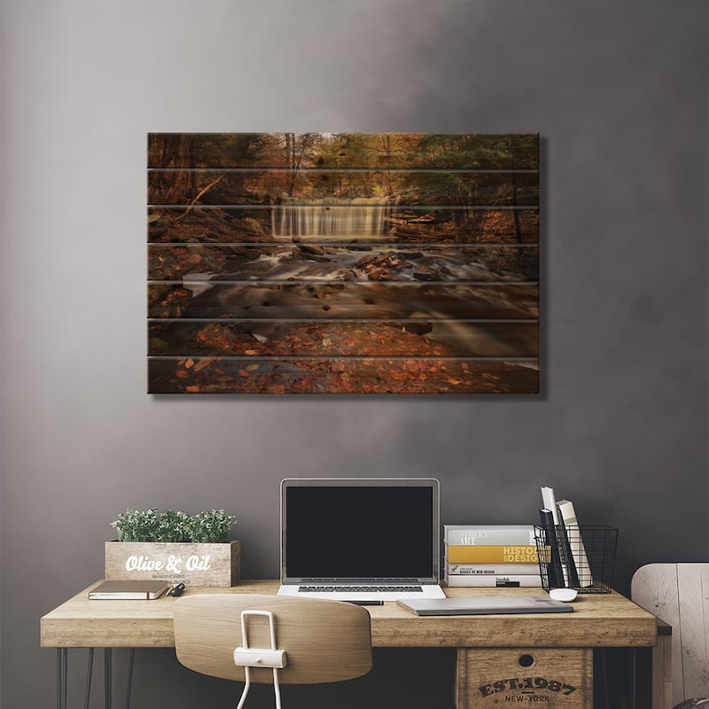 Rushing Water Print On Wood by Natalie Mikaels - Multi-Color