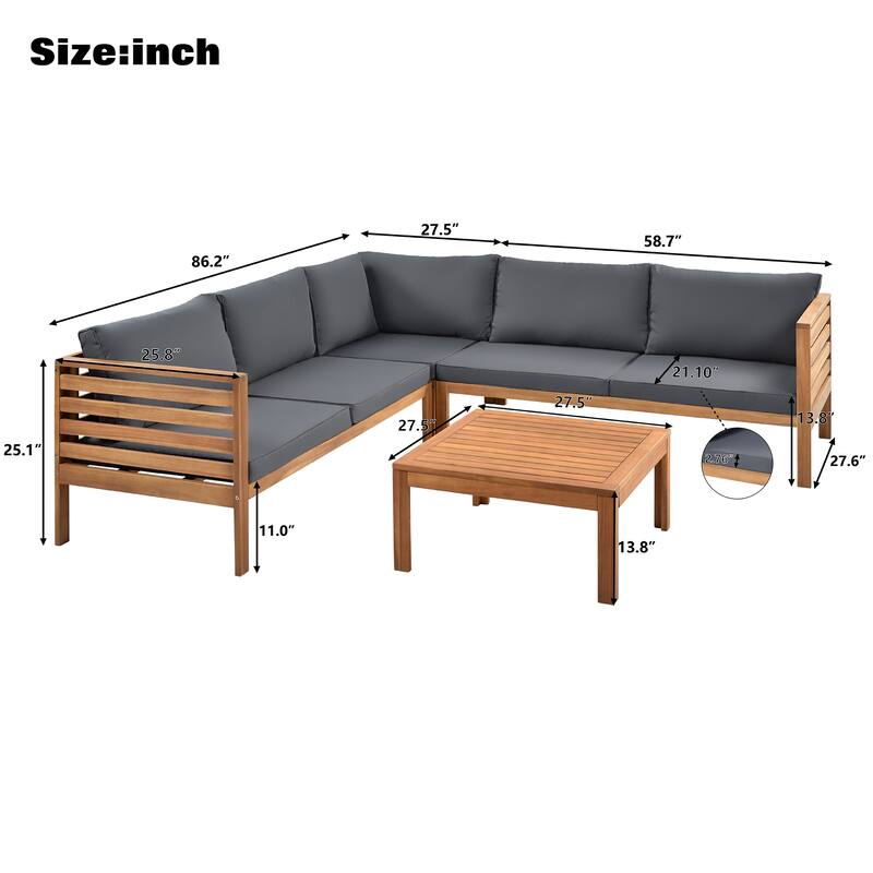 4 Piece Outdoor Patio Furniture Set, Patio Sectional Conversation Set with Coffee Table, Two-Person Sofa and Corner Sofa