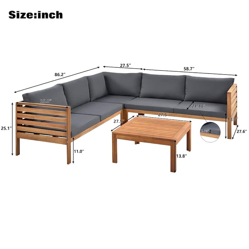 Outdoor Sofa Set with Upholstered Cushions, Patio Furniture Set with Wooden Coffee Table, Conversation Sets for Garden