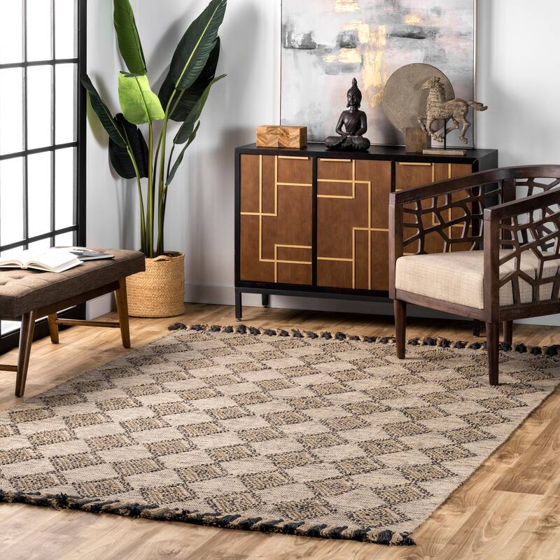 Nuloom Britta Textured Diamond Tassel Area Rug - 2' x 6' Runner - Beige
