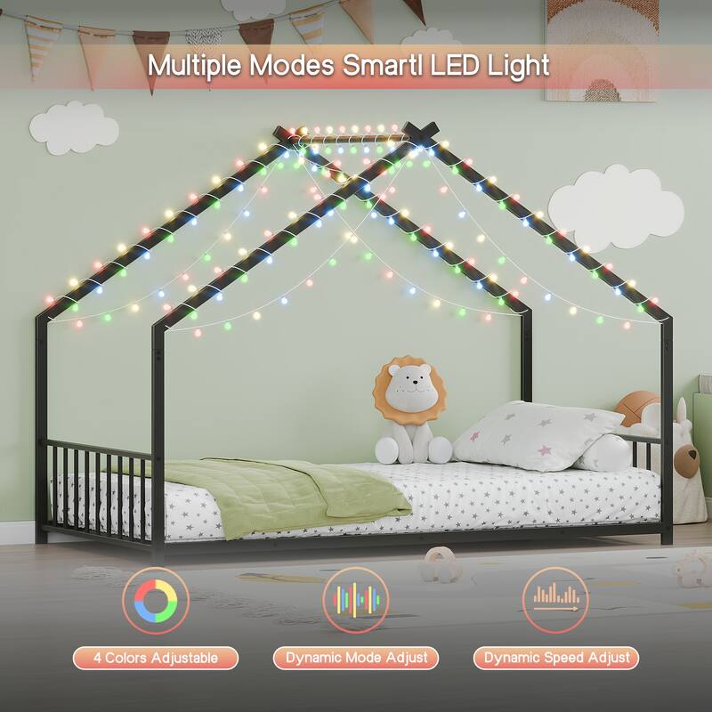 Children's bed frame with LED light strips