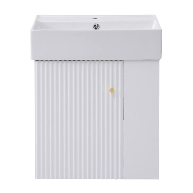 21.6" Modern Floating Bathroom Vanity with Ceramic Basin - Perfect for Small Bathrooms, Right side storage