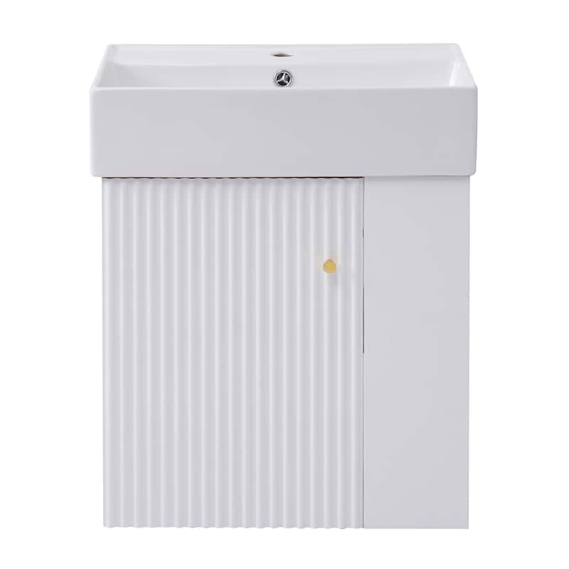 Wall-Mounted Bathroom Vanity Small Space Floating Cabinet with Sink, Wave-Patterned Door, Metal Handle and Right Side Storage