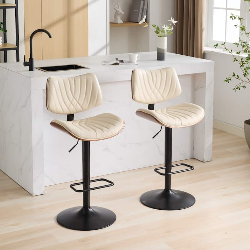 GDF Studio - Mid Century Modern Bentwood Adjustable Swivel PU Leather Bar Stool with Metal Legs