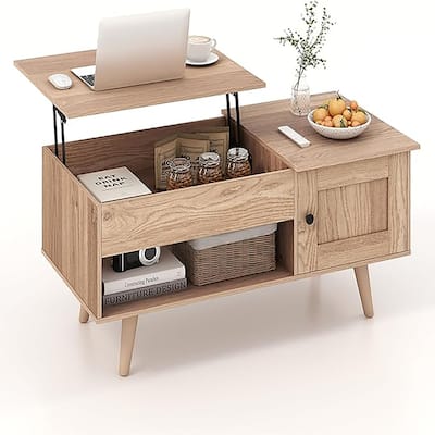 Lift Top Coffee Table Storage w/ Hidden Compartment Cabinet Open Shelf
