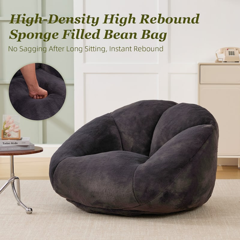 HOMEFUN Fabric Upholstered Oversized Round Comfy Bean Bag Lazy Sofa for Living Room