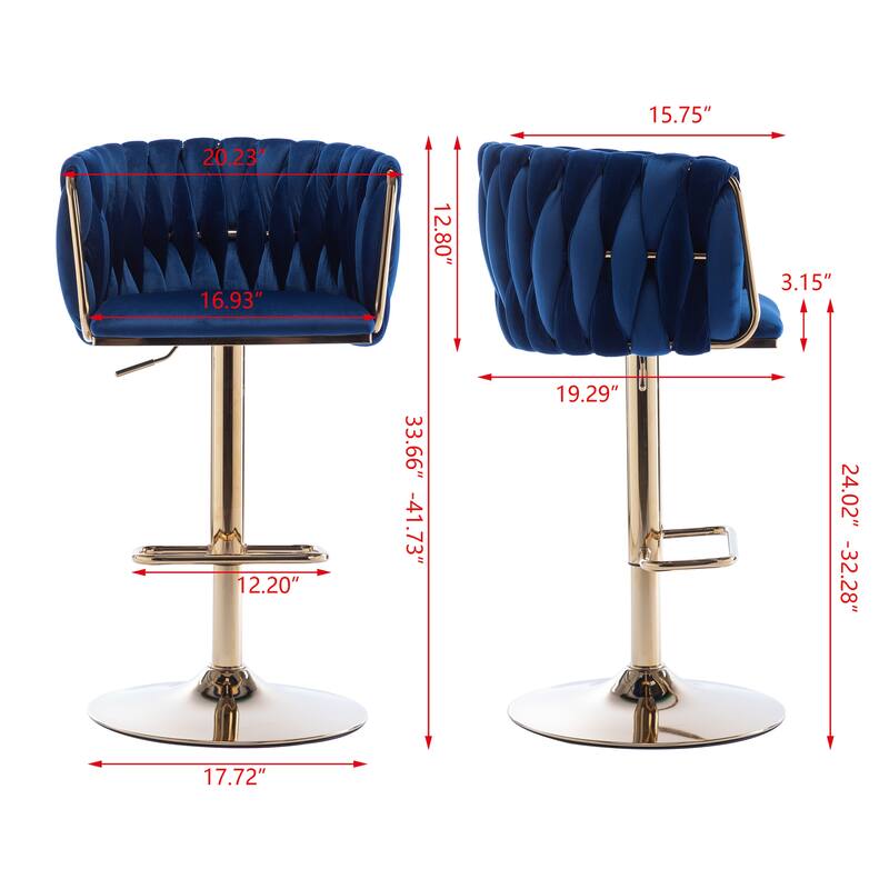 Set of 2 Bar Stools with Chrome Footrest and Base Swivel Height Adjustable Mechanical Lifting Velvet, Simple Bar Stoo
