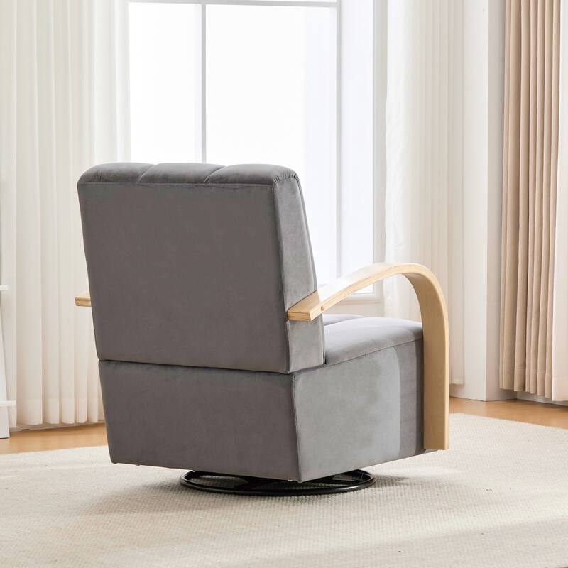 30.7"W Upholstered 360°Swivel Accent Chair with Solid Wood Armrests and Comfy Channel Tufted Lounge Reading Chair