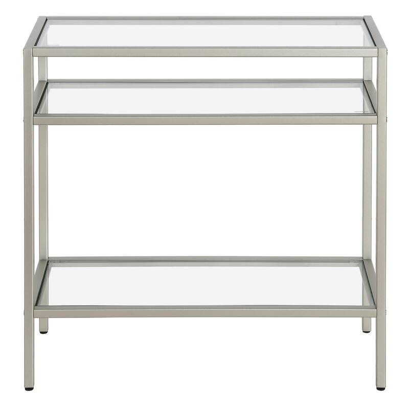 Steel Frame Glass Side End Table with 2 Shelves and Rectangular Top - 10” x 24” x 24” (D x W x H)