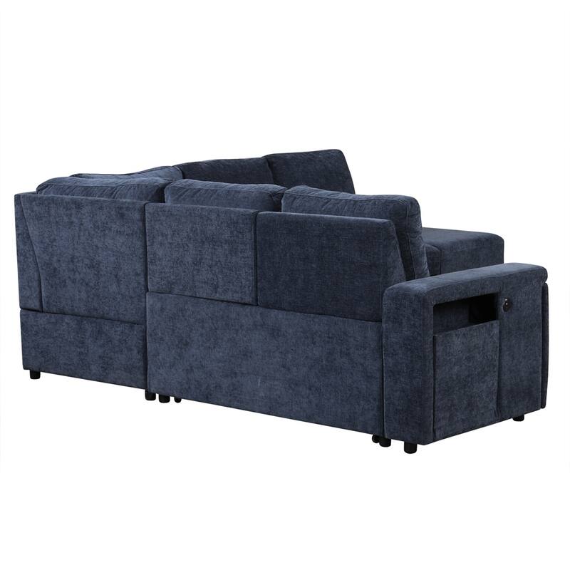 L-shaped Padded Modular Sofa w/Storage Space,USB Ports & Cup Holders